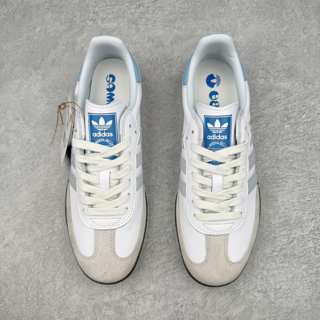  vt头层皮 Adidas Originals Samba OG  低筒 复古板鞋 休闲鞋 男鞋 女鞋 白色 藍邊  ID2055