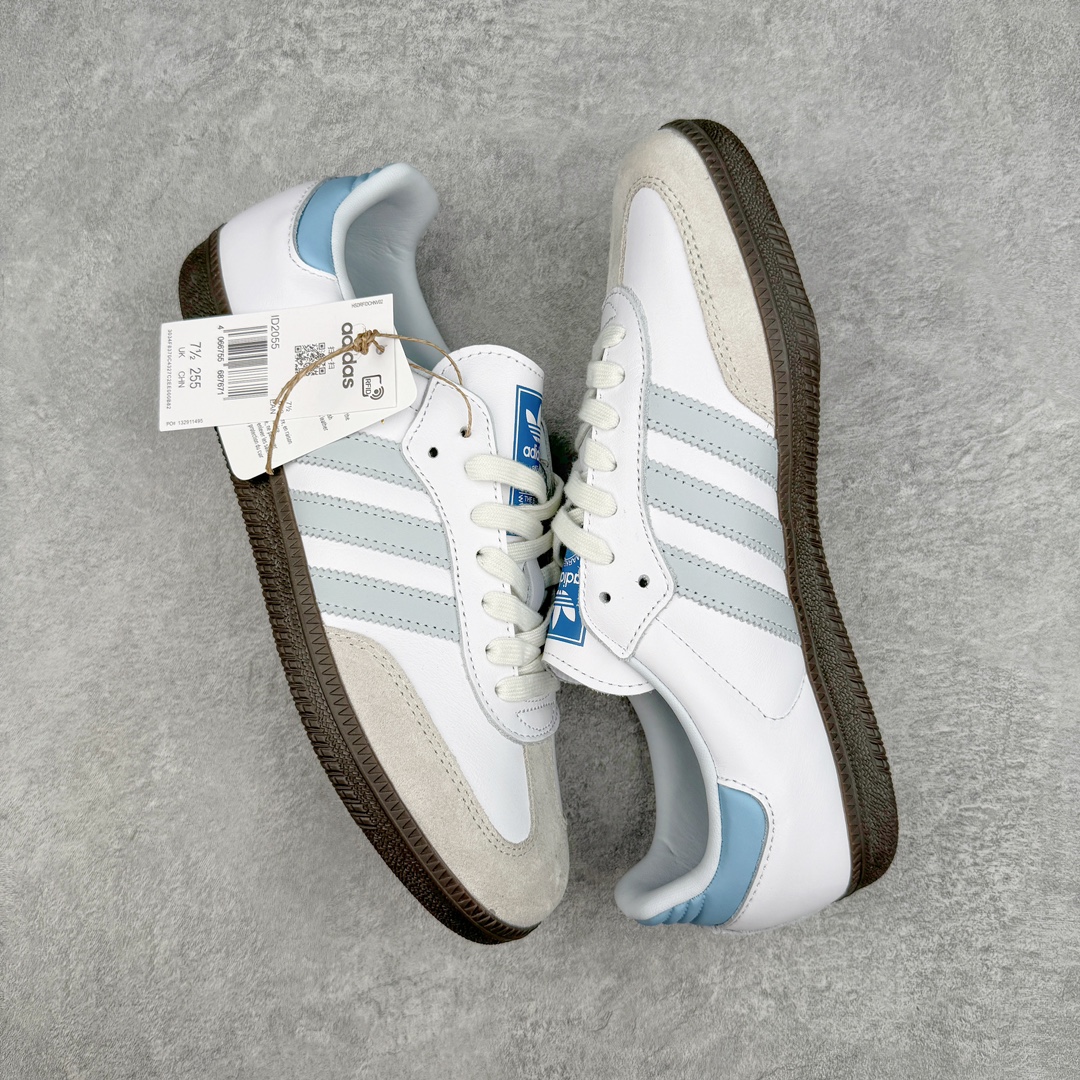  vt头层皮 Adidas Originals Samba OG  低筒 复古板鞋 休闲鞋 男鞋 女鞋 白色 藍邊  ID2055