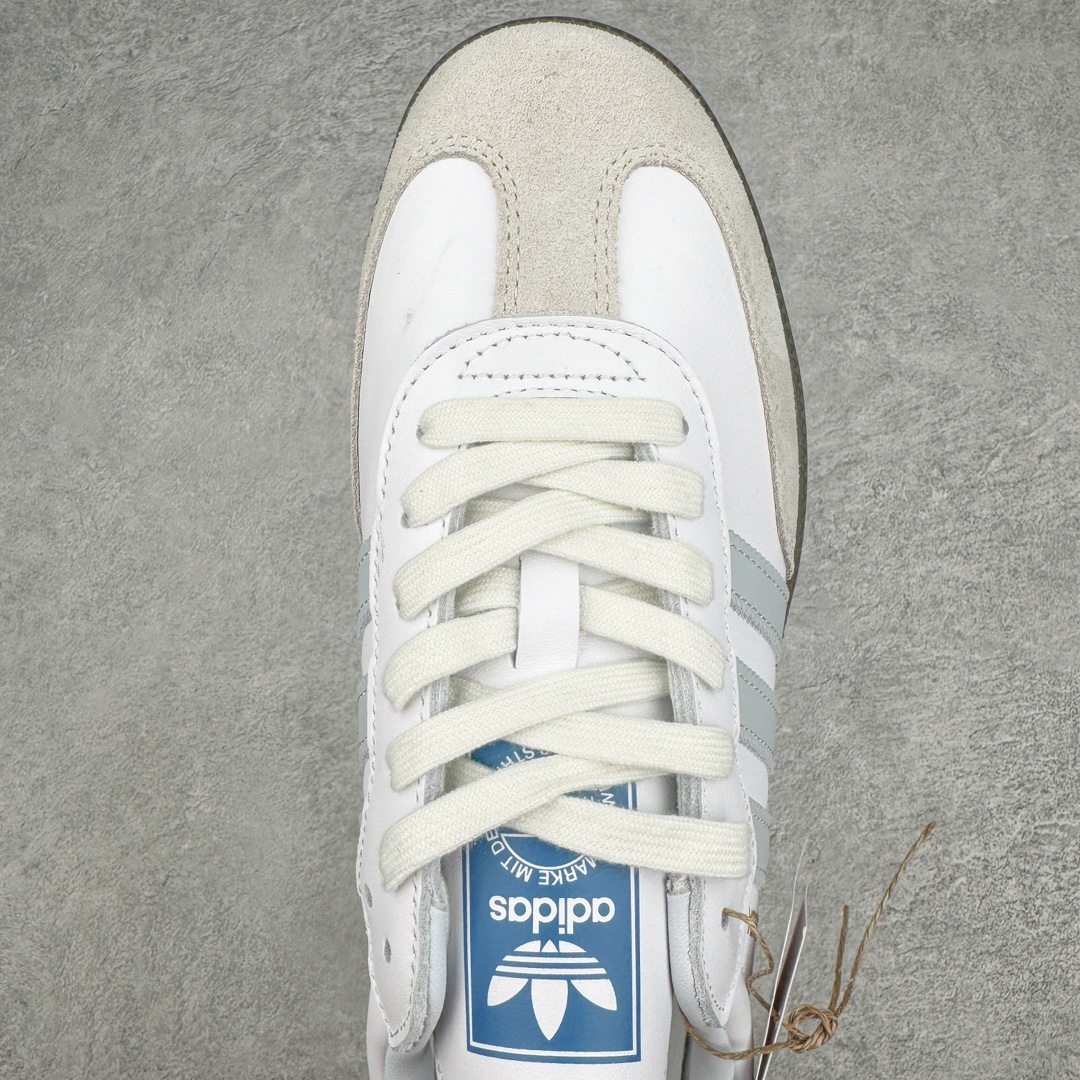  vt头层皮 Adidas Originals Samba OG  低筒 复古板鞋 休闲鞋 男鞋 女鞋 白色 藍邊  ID2055