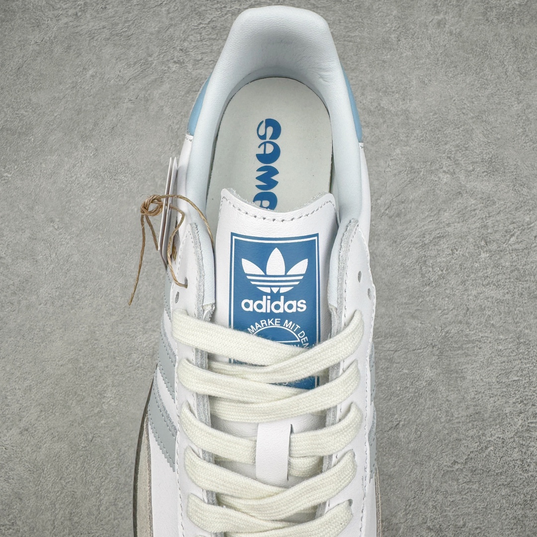  vt头层皮 Adidas Originals Samba OG  低筒 复古板鞋 休闲鞋 男鞋 女鞋 白色 藍邊  ID2055