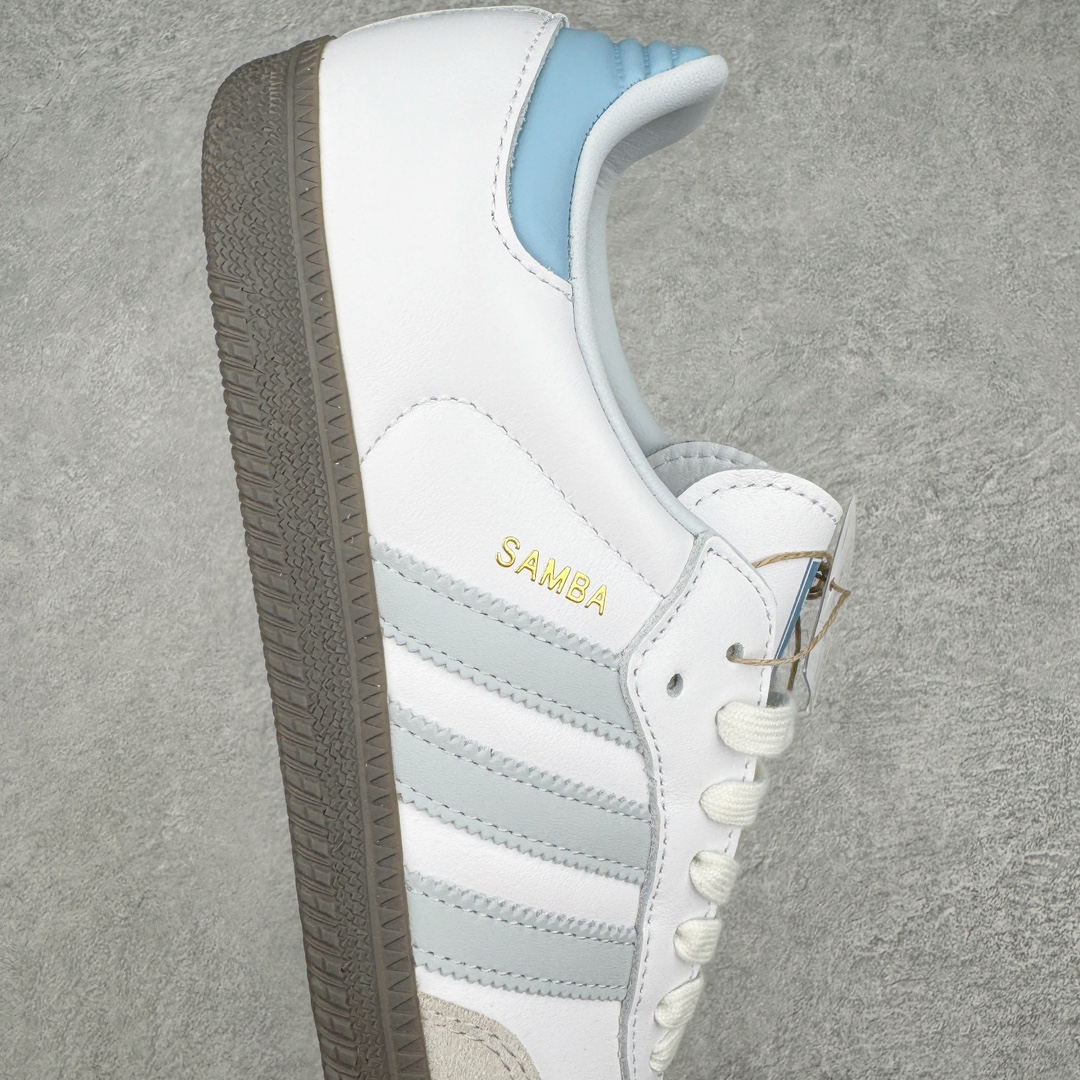  vt头层皮 Adidas Originals Samba OG  低筒 复古板鞋 休闲鞋 男鞋 女鞋 白色 藍邊  ID2055