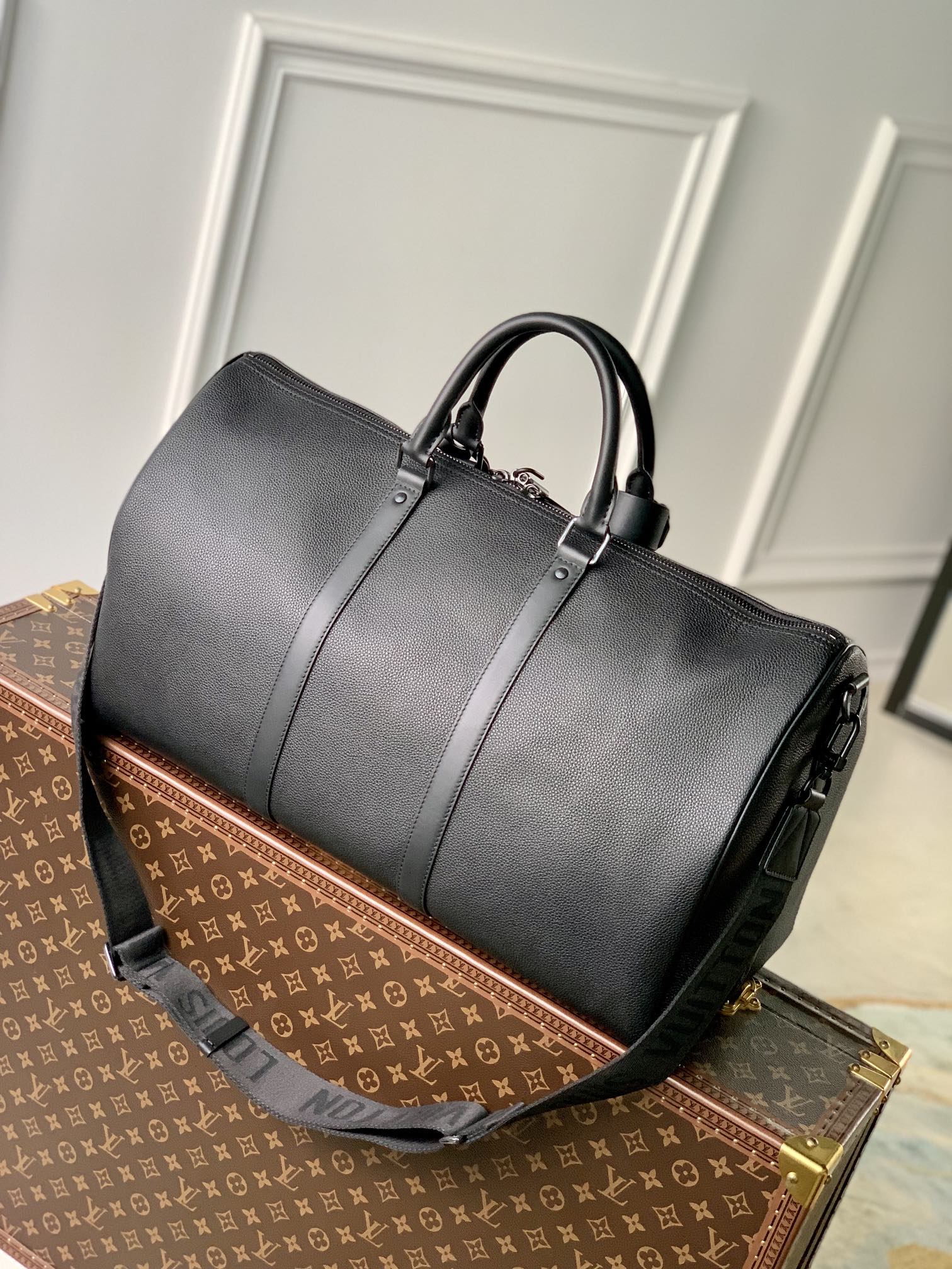  原厂皮 LOUIS VUITTON LV keepall 50  可调节 旅行包 手提包 单肩包 斜挎包  黑色 蓝色 米黄 灰绿 M21420 M22609 