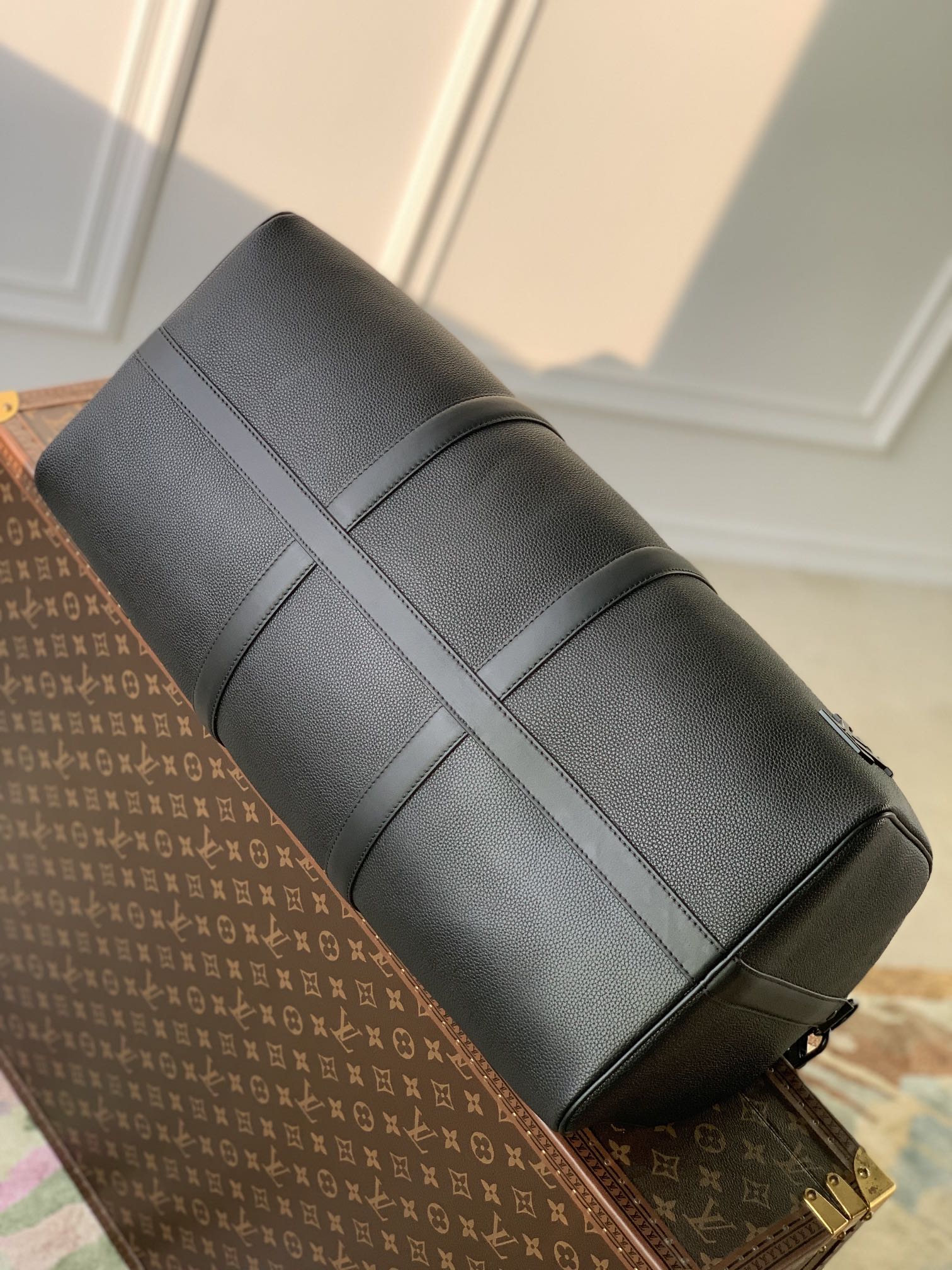  原厂皮 LOUIS VUITTON LV keepall 50  可调节 旅行包 手提包 单肩包 斜挎包  黑色 蓝色 米黄 灰绿 M21420 M22609 