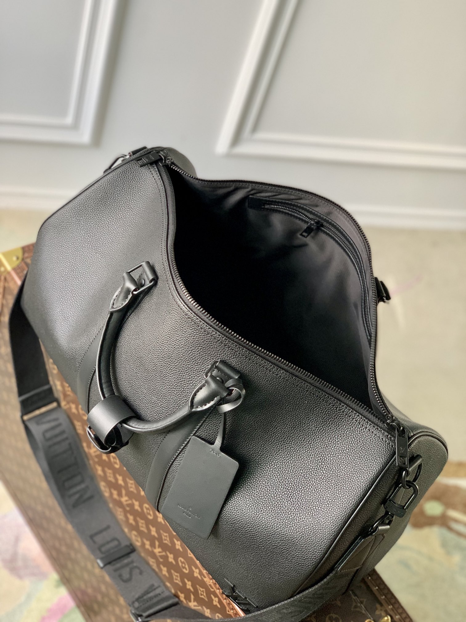  原厂皮 LOUIS VUITTON LV keepall 50  可调节 旅行包 手提包 单肩包 斜挎包  黑色 蓝色 米黄 灰绿 M21420 M22609 