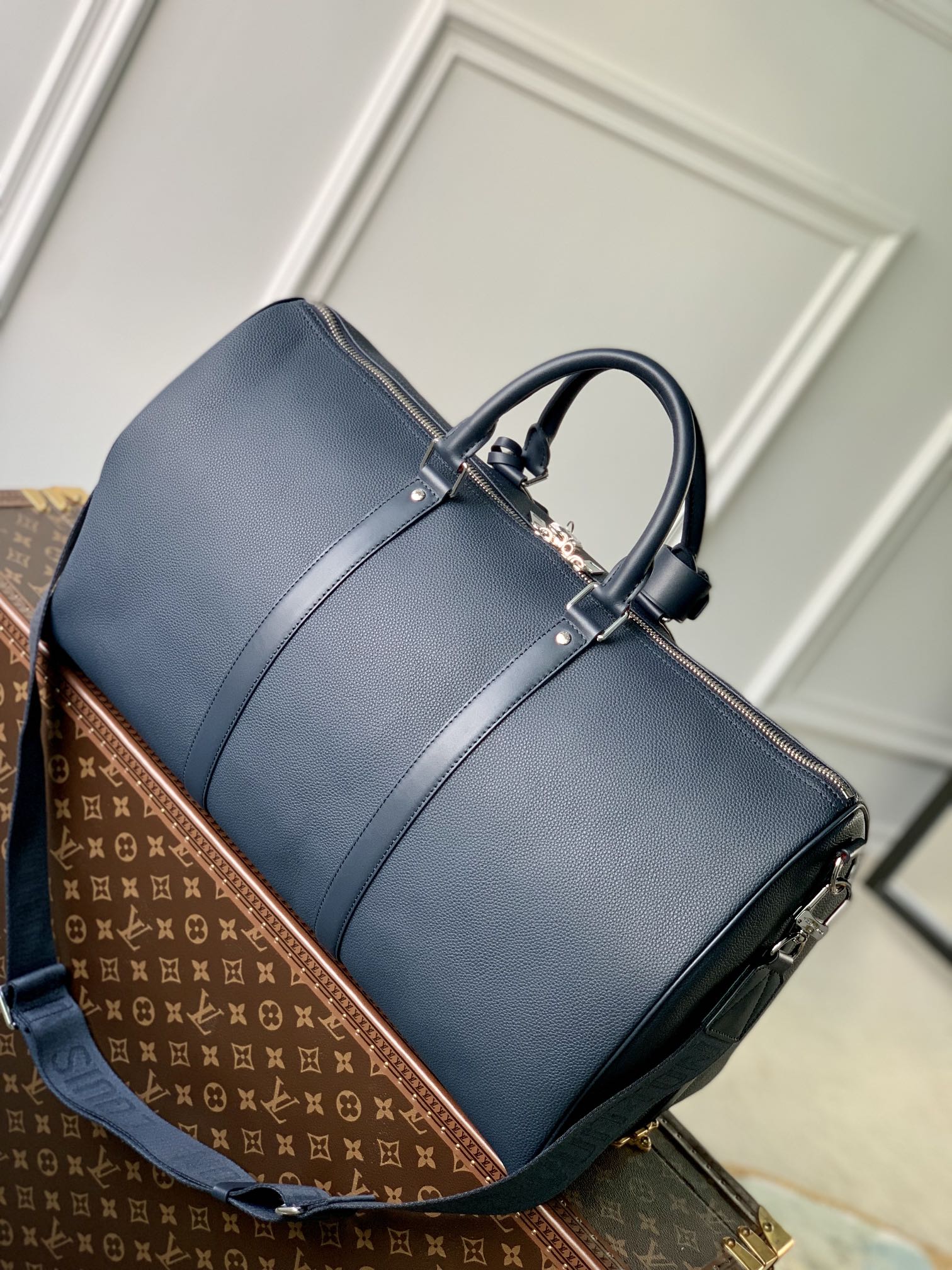  原厂皮 LOUIS VUITTON LV keepall 50  可调节 旅行包 手提包 单肩包 斜挎包  黑色 蓝色 米黄 灰绿 M21420 M22609 