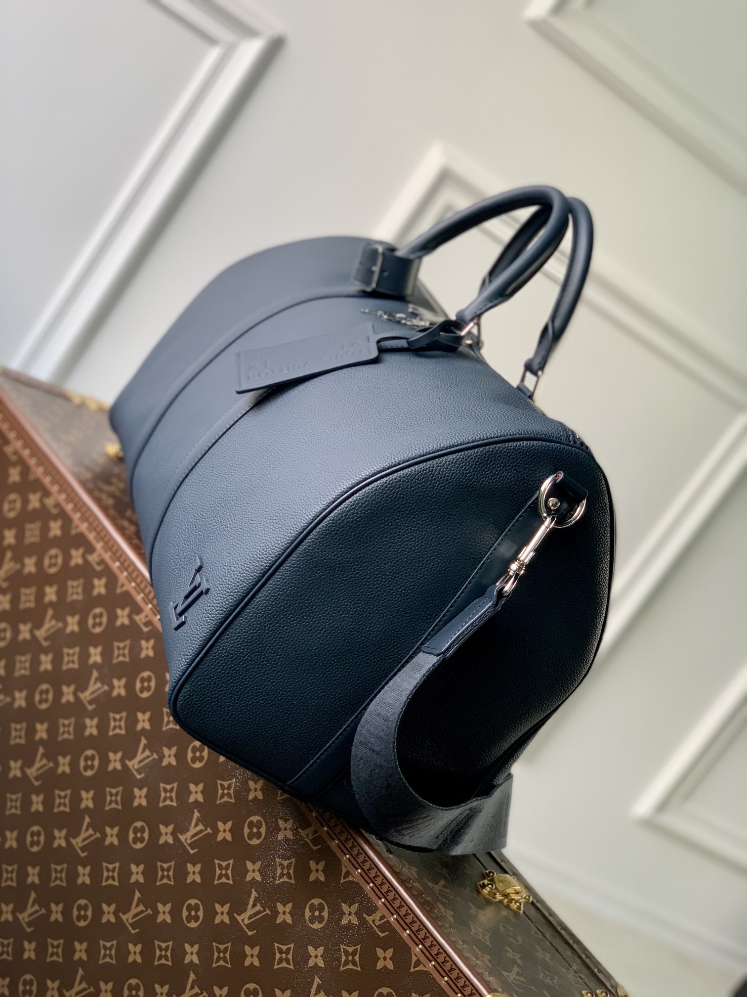  原厂皮 LOUIS VUITTON LV keepall 50  可调节 旅行包 手提包 单肩包 斜挎包  黑色 蓝色 米黄 灰绿 M21420 M22609 