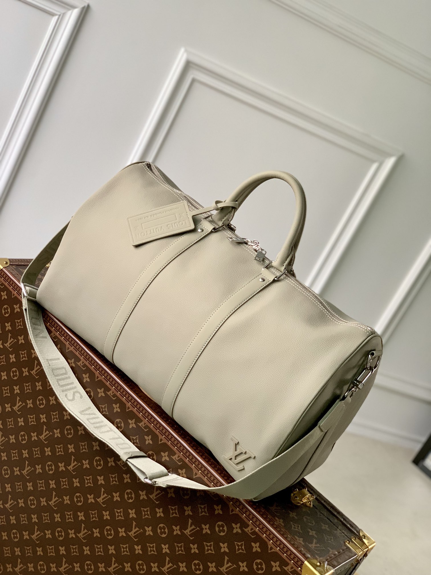  原厂皮 LOUIS VUITTON LV keepall 50  可调节 旅行包 手提包 单肩包 斜挎包  黑色 蓝色 米黄 灰绿 M21420 M22609 