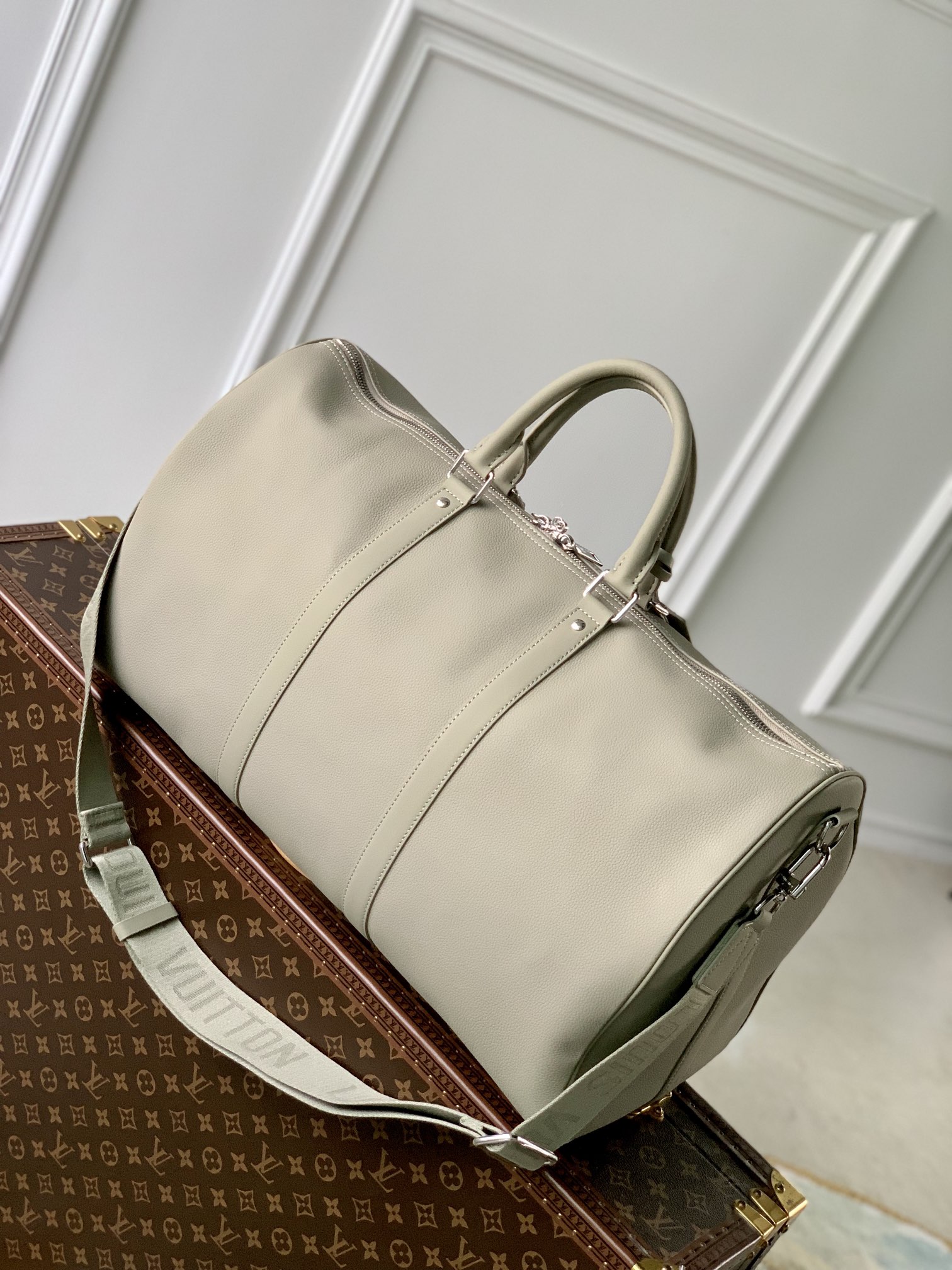  原厂皮 LOUIS VUITTON LV keepall 50  可调节 旅行包 手提包 单肩包 斜挎包  黑色 蓝色 米黄 灰绿 M21420 M22609 