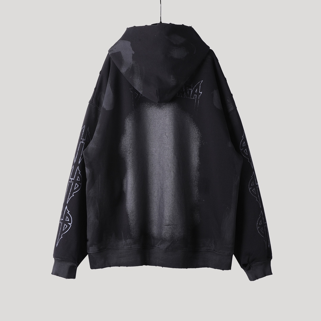  Balenciaga 巴黎世家 巴黎铁塔 印花 连帽 卫衣帽衫 套头 长袖 秋冬保暖 男女同款  黑色 744462TOVE31055