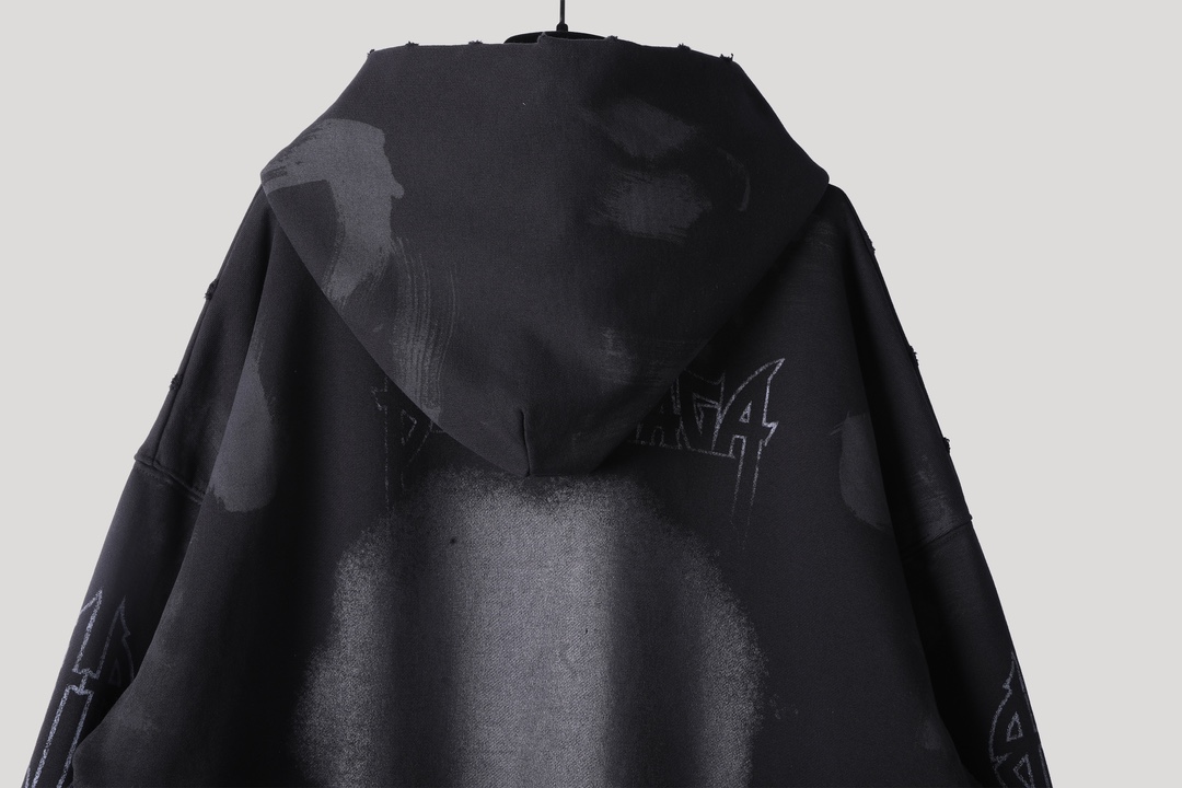  Balenciaga 巴黎世家 巴黎铁塔 印花 连帽 卫衣帽衫 套头 长袖 秋冬保暖 男女同款  黑色 744462TOVE31055