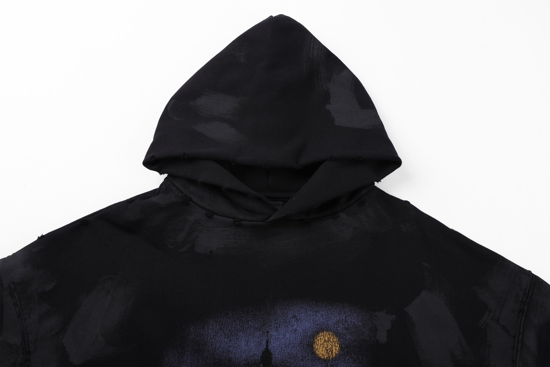  Balenciaga 巴黎世家 巴黎铁塔 印花 连帽 卫衣帽衫 套头 长袖 秋冬保暖 男女同款  黑色 744462TOVE31055