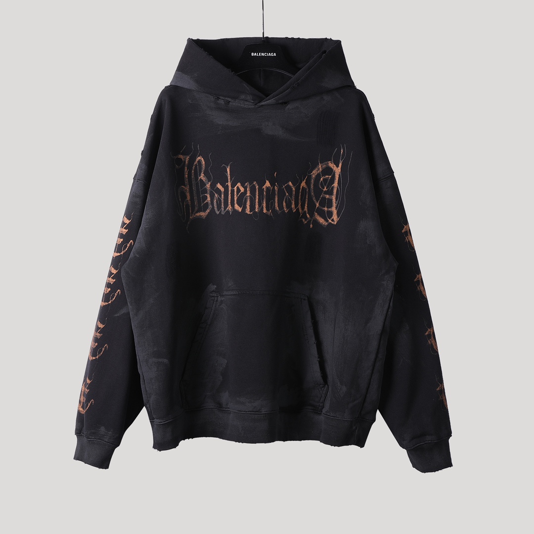 Balenciaga 巴黎世家 巴黎铁塔 印花 连帽 卫衣帽衫 套头 长袖 秋冬保暖 男女同款  黑色 744462TOVE31055