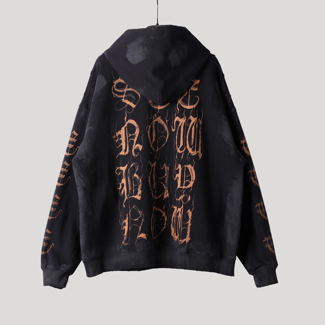 Balenciaga 巴黎世家 巴黎铁塔 印花 连帽 卫衣帽衫 套头 长袖 秋冬保暖 男女同款  黑色 744462TOVE31055