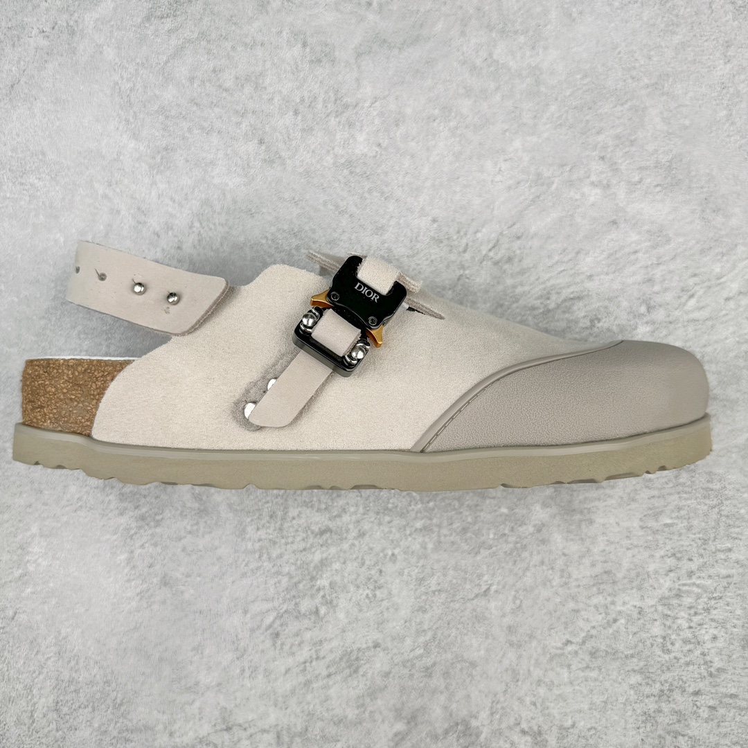   Birkenstock Dior迪奥 Tokio 勃肯 小牛皮 圆头 时尚凉拖 米灰色 3SA116ZSD_H161