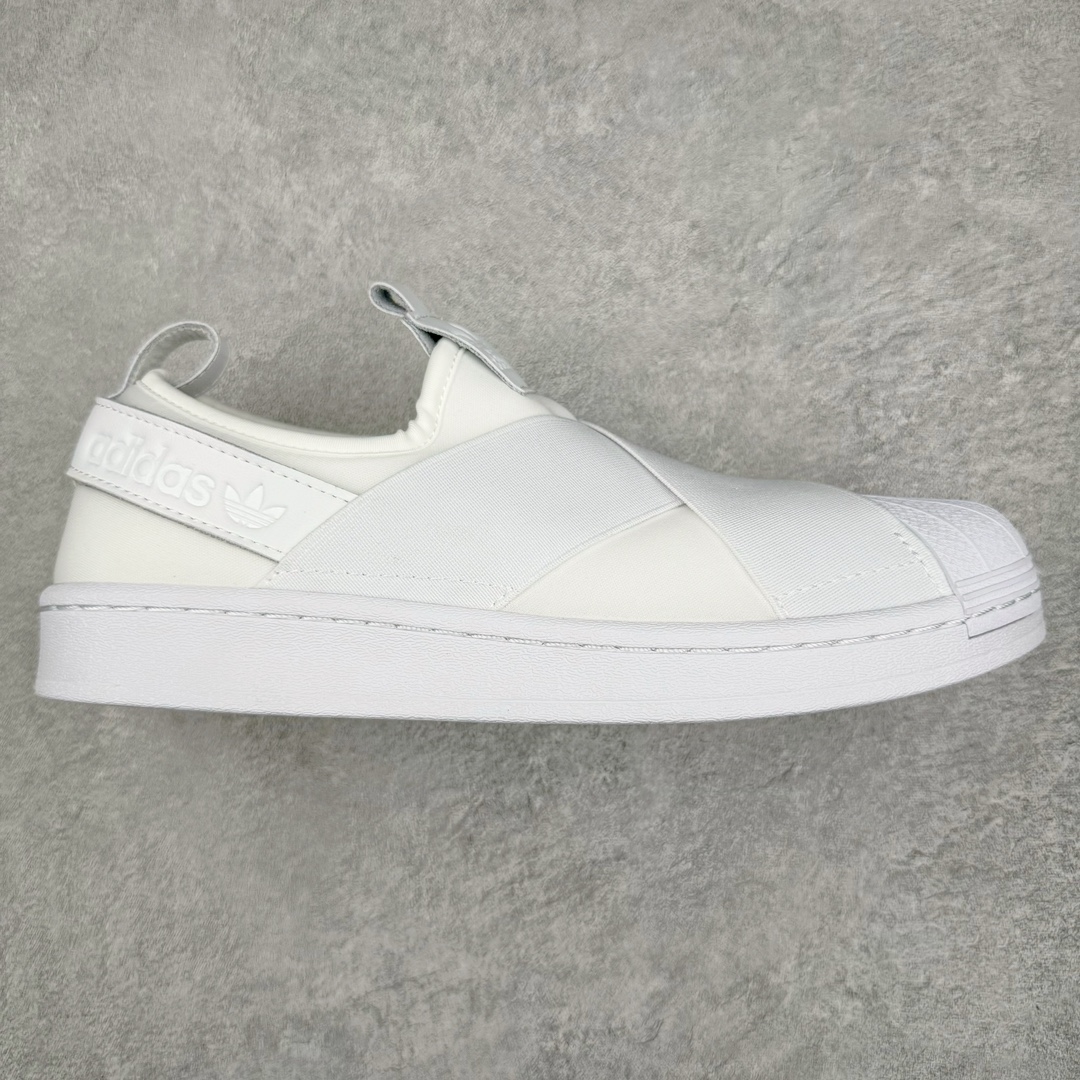  adidas Superstar Slip-On Shoes 交叉绑带 一脚蹬  平底鞋 低筒 复古板鞋 休闲鞋 男鞋 女鞋 波鞋  纯白 FW7052