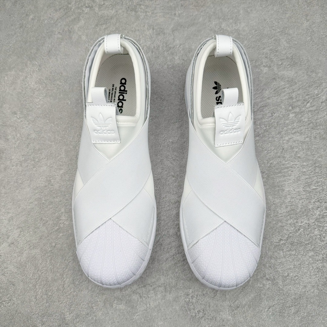  adidas Superstar Slip-On Shoes 交叉绑带 一脚蹬  平底鞋 低筒 复古板鞋 休闲鞋 男鞋 女鞋 波鞋  纯白 FW7052