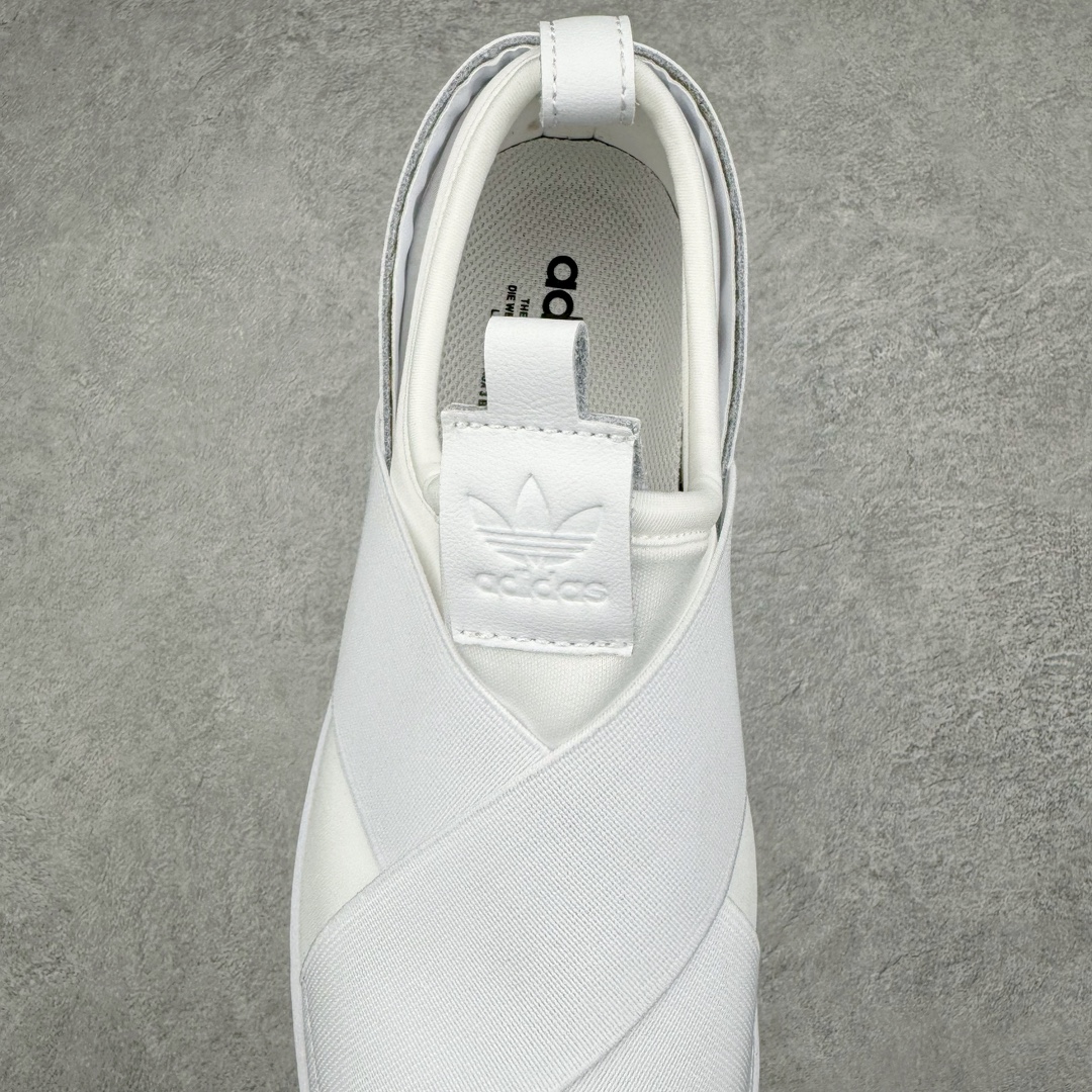  adidas Superstar Slip-On Shoes 交叉绑带 一脚蹬  平底鞋 低筒 复古板鞋 休闲鞋 男鞋 女鞋 波鞋  纯白 FW7052