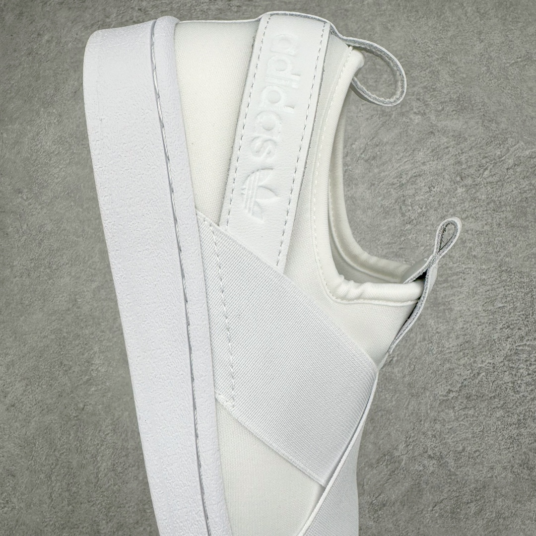  adidas Superstar Slip-On Shoes 交叉绑带 一脚蹬  平底鞋 低筒 复古板鞋 休闲鞋 男鞋 女鞋 波鞋  纯白 FW7052
