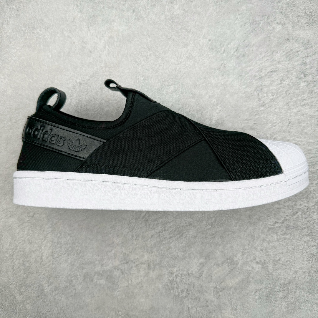  adidas Superstar Slip-On Shoes 交叉绑带 一脚蹬  平底鞋 低筒 复古板鞋 休闲鞋 男鞋 女鞋 波鞋  黑白CQ2382