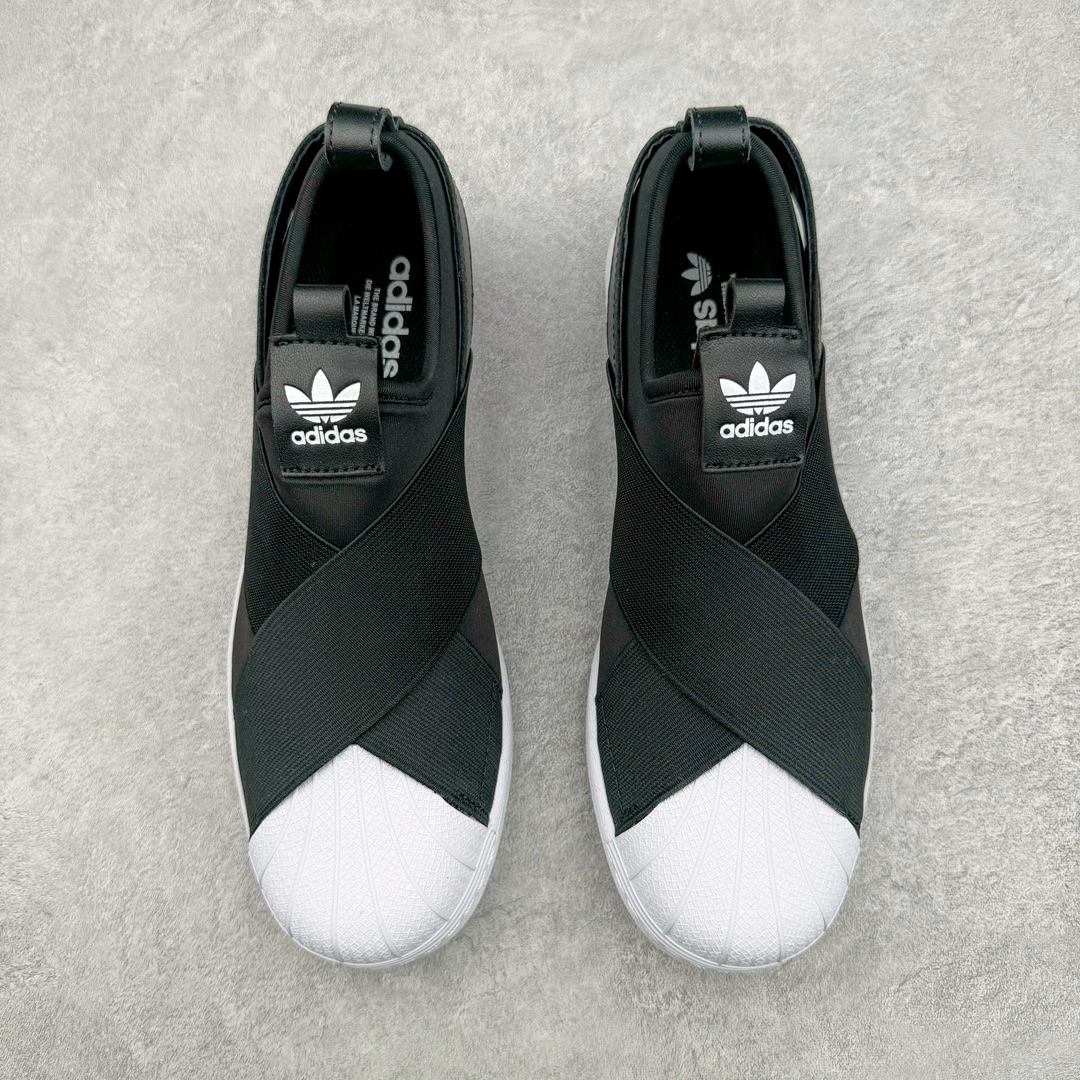  adidas Superstar Slip-On Shoes 交叉绑带 一脚蹬  平底鞋 低筒 复古板鞋 休闲鞋 男鞋 女鞋 波鞋  黑白CQ2382