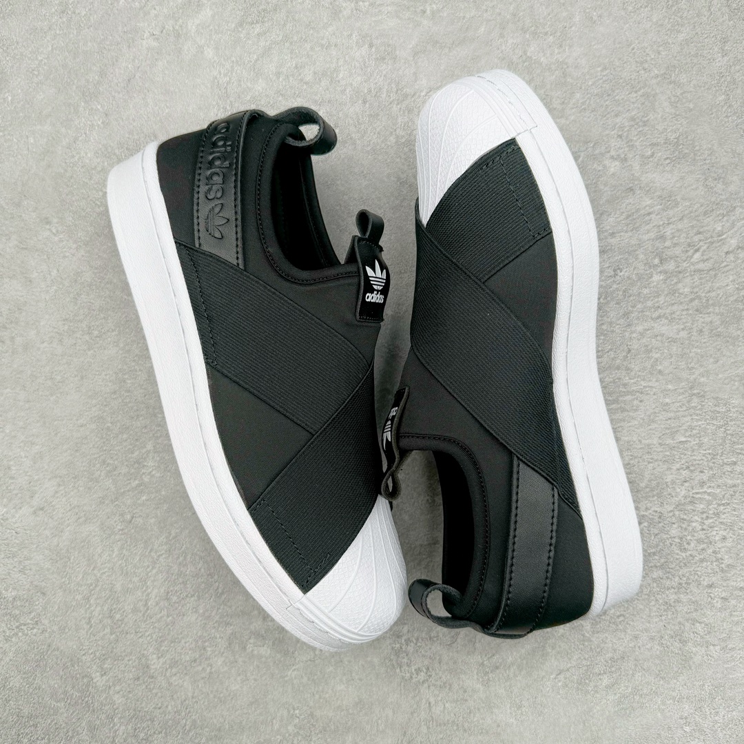  adidas Superstar Slip-On Shoes 交叉绑带 一脚蹬  平底鞋 低筒 复古板鞋 休闲鞋 男鞋 女鞋 波鞋  黑白CQ2382