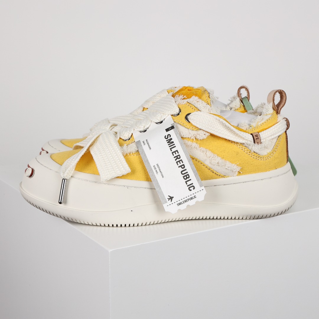 SMILEREPUBLIC 开口笑 厚底 增高 防滑耐磨 帆布鞋 板鞋 休闲鞋 波鞋 男款 女款 日出黄 SMILEREPUBLIC