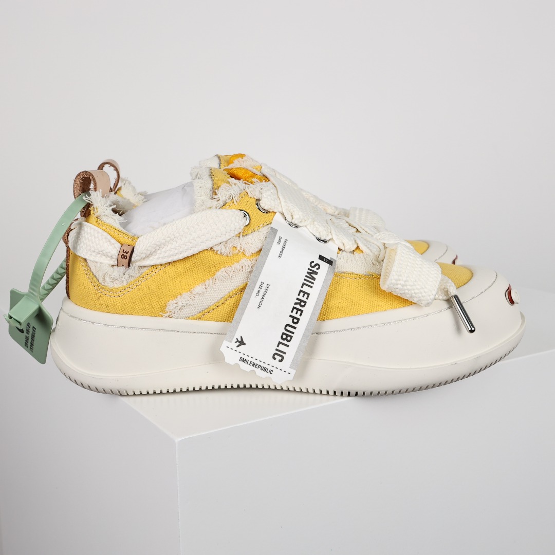SMILEREPUBLIC 开口笑 厚底 增高 防滑耐磨 帆布鞋 板鞋 休闲鞋 波鞋 男款 女款 日出黄 SMILEREPUBLIC