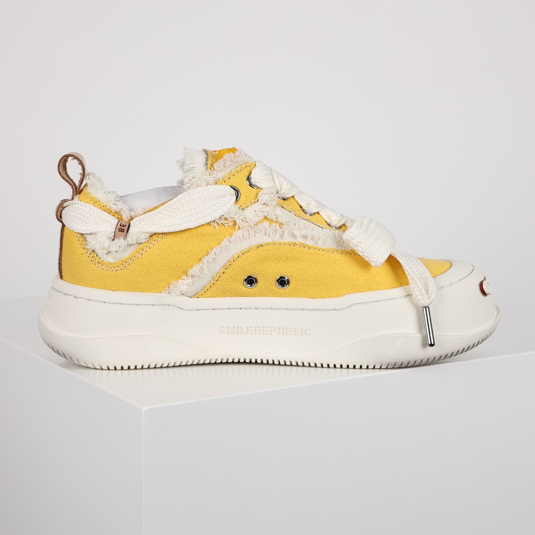 SMILEREPUBLIC 开口笑 厚底 增高 防滑耐磨 帆布鞋 板鞋 休闲鞋 波鞋 男款 女款 日出黄 SMILEREPUBLIC