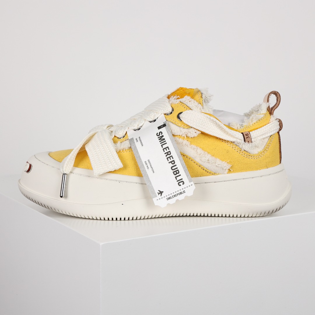 SMILEREPUBLIC 开口笑 厚底 增高 防滑耐磨 帆布鞋 板鞋 休闲鞋 波鞋 男款 女款 日出黄 SMILEREPUBLIC
