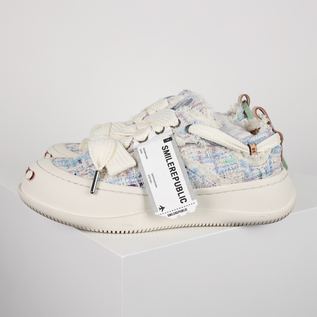  SMILEREPUBLIC 开口笑 厚底 增高 防滑耐磨 帆布鞋 板鞋 休闲鞋 波鞋 男款 女款 白蓝紫 SR20220101026