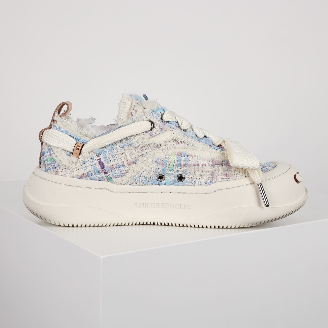  SMILEREPUBLIC 开口笑 厚底 增高 防滑耐磨 帆布鞋 板鞋 休闲鞋 波鞋 男款 女款 白蓝紫 SR20220101026