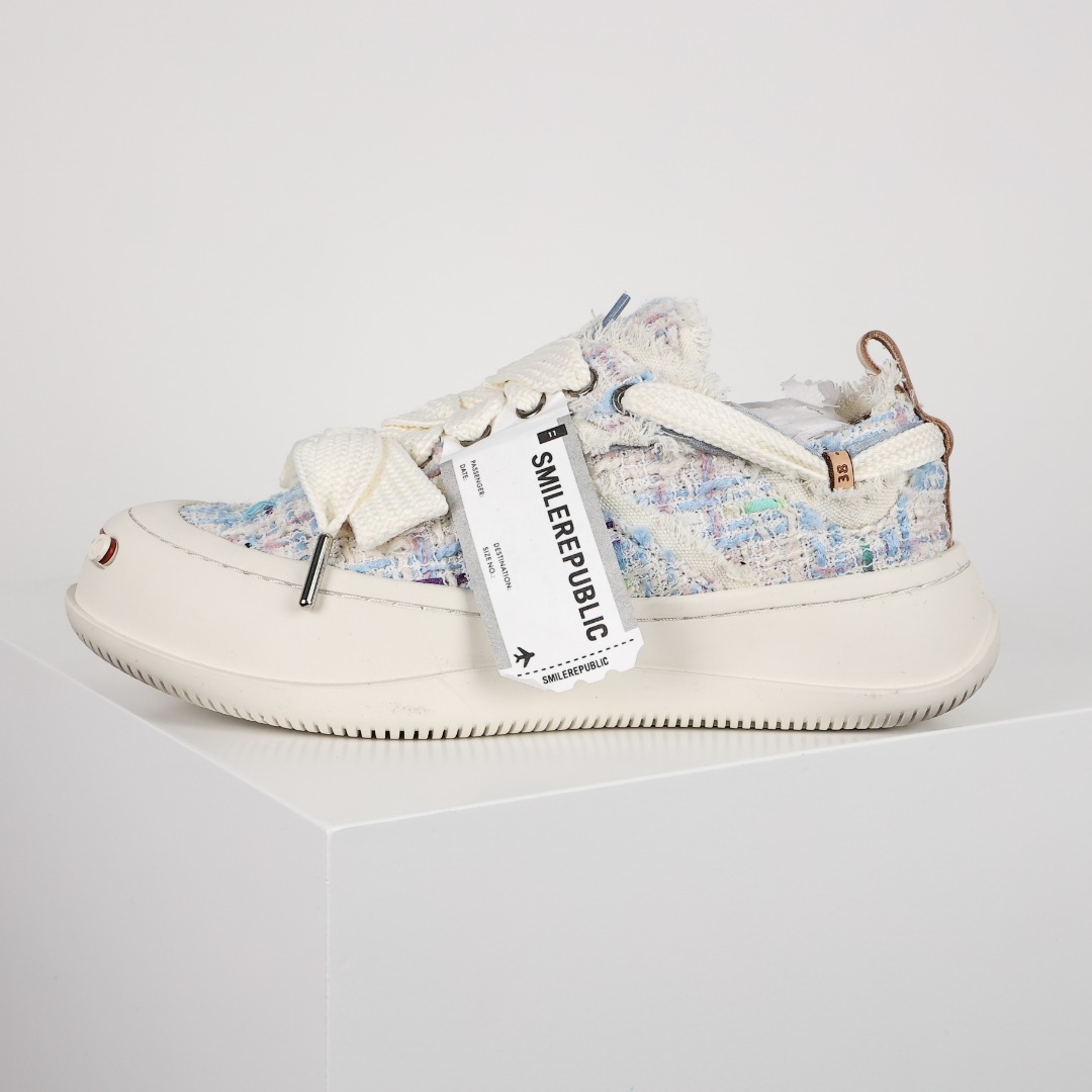  SMILEREPUBLIC 开口笑 厚底 增高 防滑耐磨 帆布鞋 板鞋 休闲鞋 波鞋 男款 女款 白蓝紫 SR20220101026