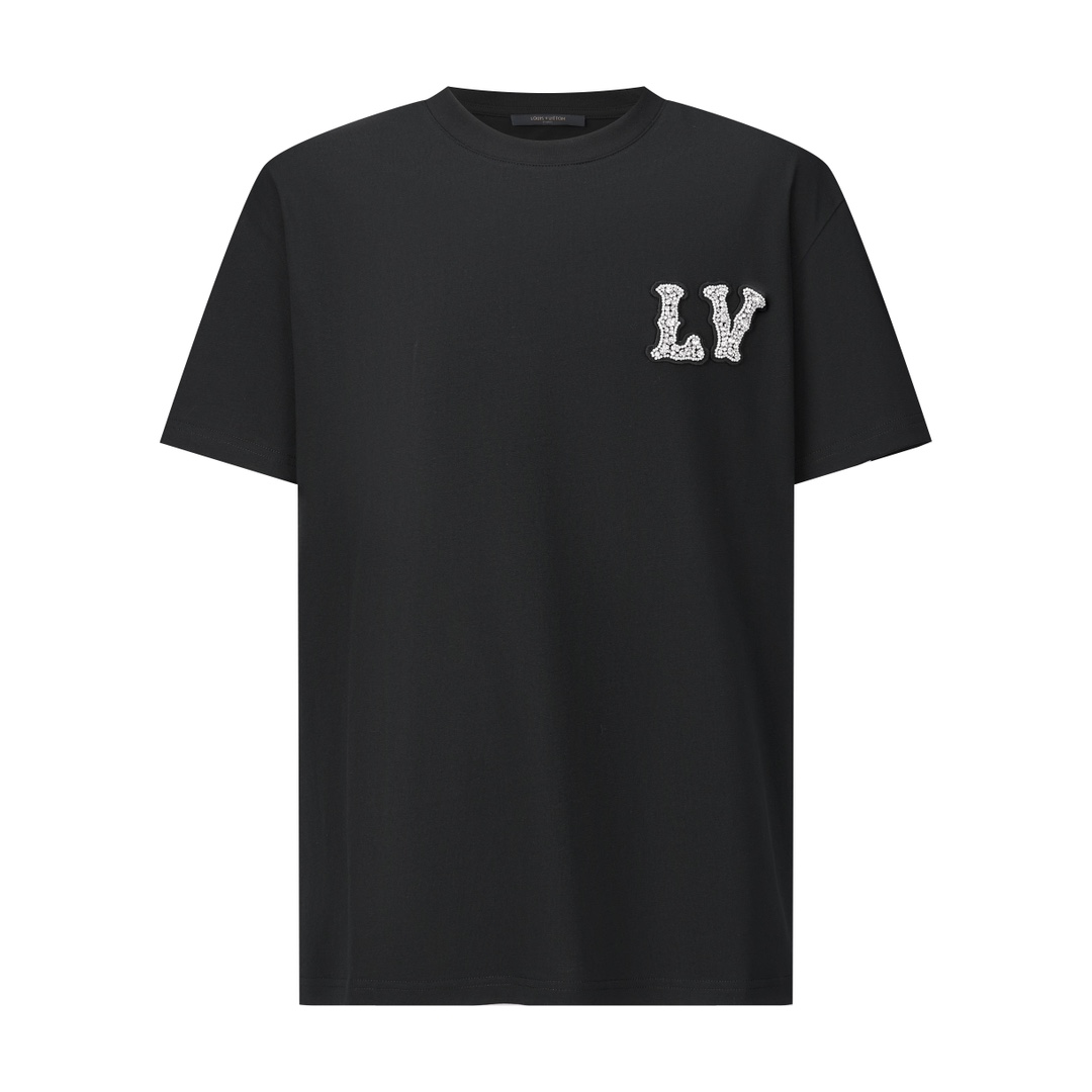 LOUIS VUITTON 路易威登 菲董水钻字母logo 圆领 短袖 T恤 上衣 夏款 黑色 