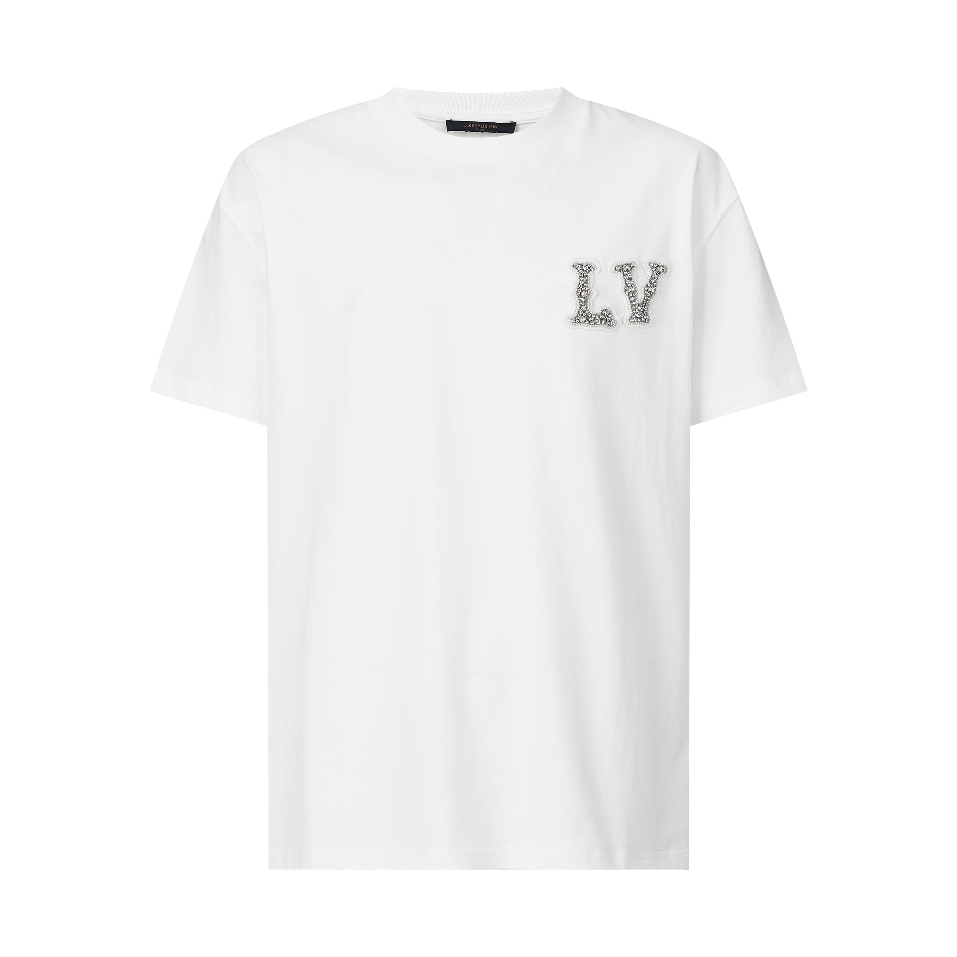 LOUIS VUITTON 路易威登 菲董水钻字母logo 圆领 短袖 T恤 上衣 夏款 白色