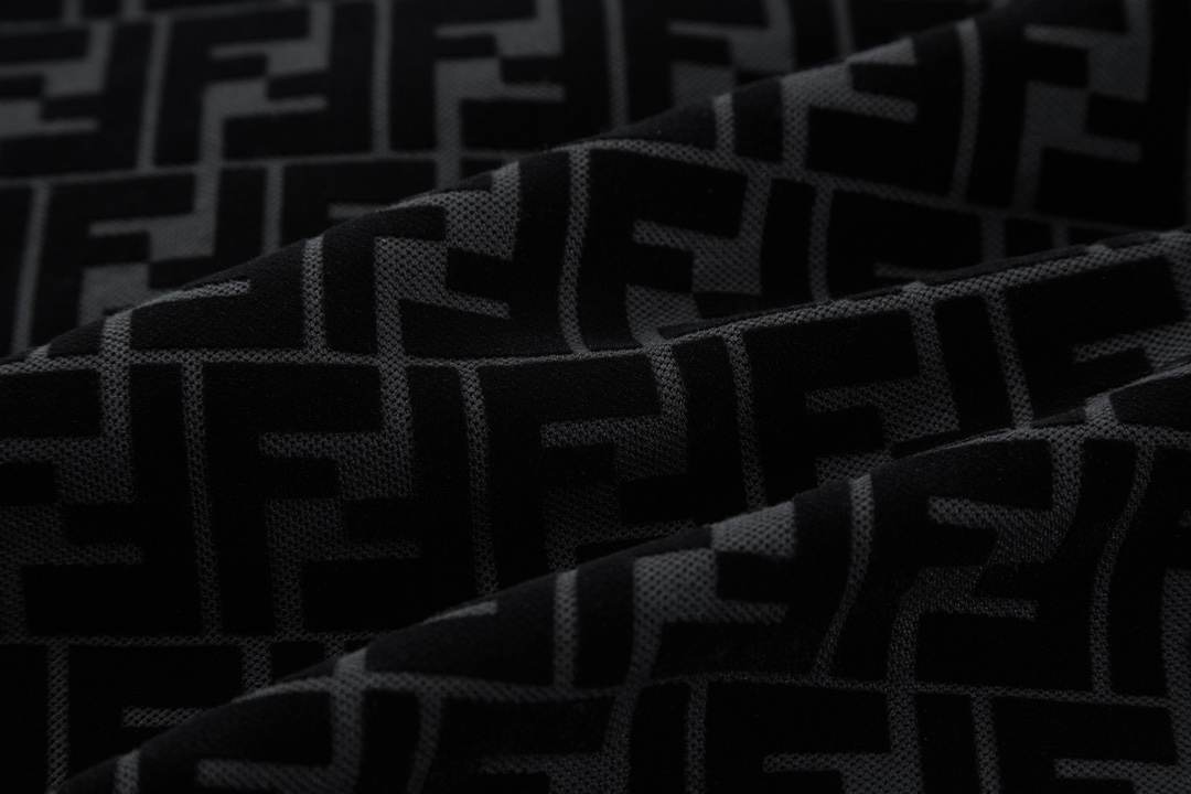 FENDI 芬迪 植绒字母暗纹满印polo衫 T恤 短袖 上衣 夏款 黑色 FY0985A7D5F0ABB