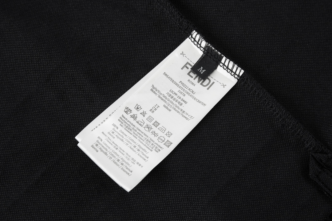 FENDI 芬迪 植绒字母暗纹满印polo衫 T恤 短袖 上衣 夏款 黑色 FY0985A7D5F0ABB