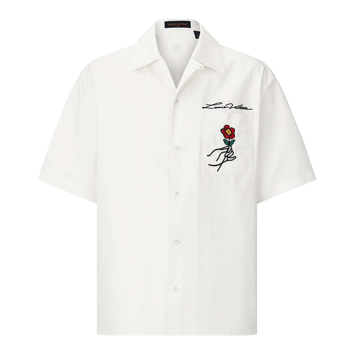 LOUIS VUITTON 路易威登 SSS24 字母花卉刺绣衬衫短袖 上衣 夏款 白色 1AFJDJ