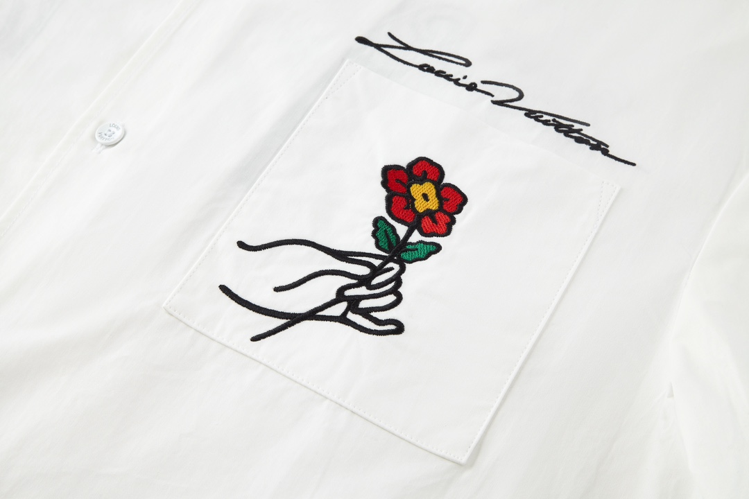 LOUIS VUITTON 路易威登 SSS24 字母花卉刺绣衬衫短袖 上衣 夏款 白色 1AFJDJ