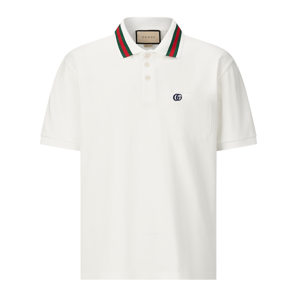 GUCCI 古驰 条纹翻领logo刺绣Polo衫 短袖 T恤 夏季 白色 752604XJFTL9733