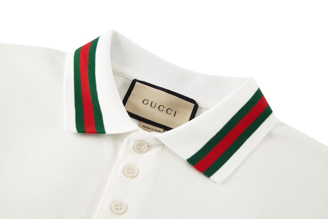 GUCCI 古驰 条纹翻领logo刺绣Polo衫 短袖 T恤 夏季 白色 752604XJFTL9733