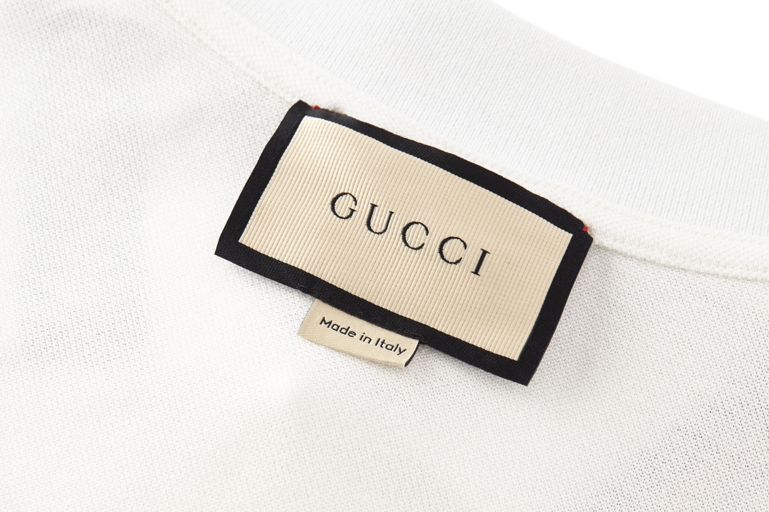 GUCCI 古驰 条纹翻领logo刺绣Polo衫 短袖 T恤 夏季 白色 752604XJFTL9733