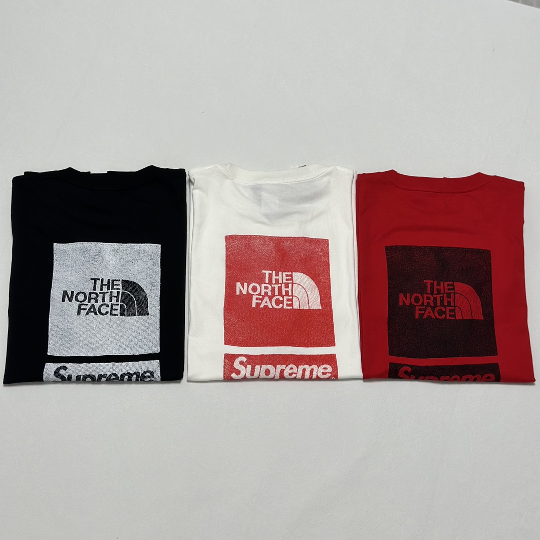 Supreme 北面 THE NORTH FACE 联名款 SS24  短袖 T恤 男女同款 黑色 白色 红色 背后logo印花  SUP-SS24-048