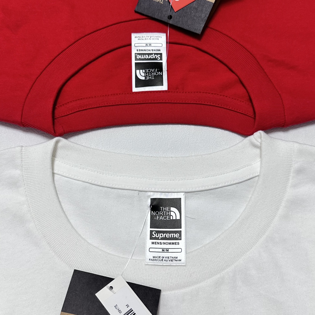 Supreme 北面 THE NORTH FACE 联名款 SS24  短袖 T恤 男女同款 黑色 白色 红色 背后logo印花  SUP-SS24-048