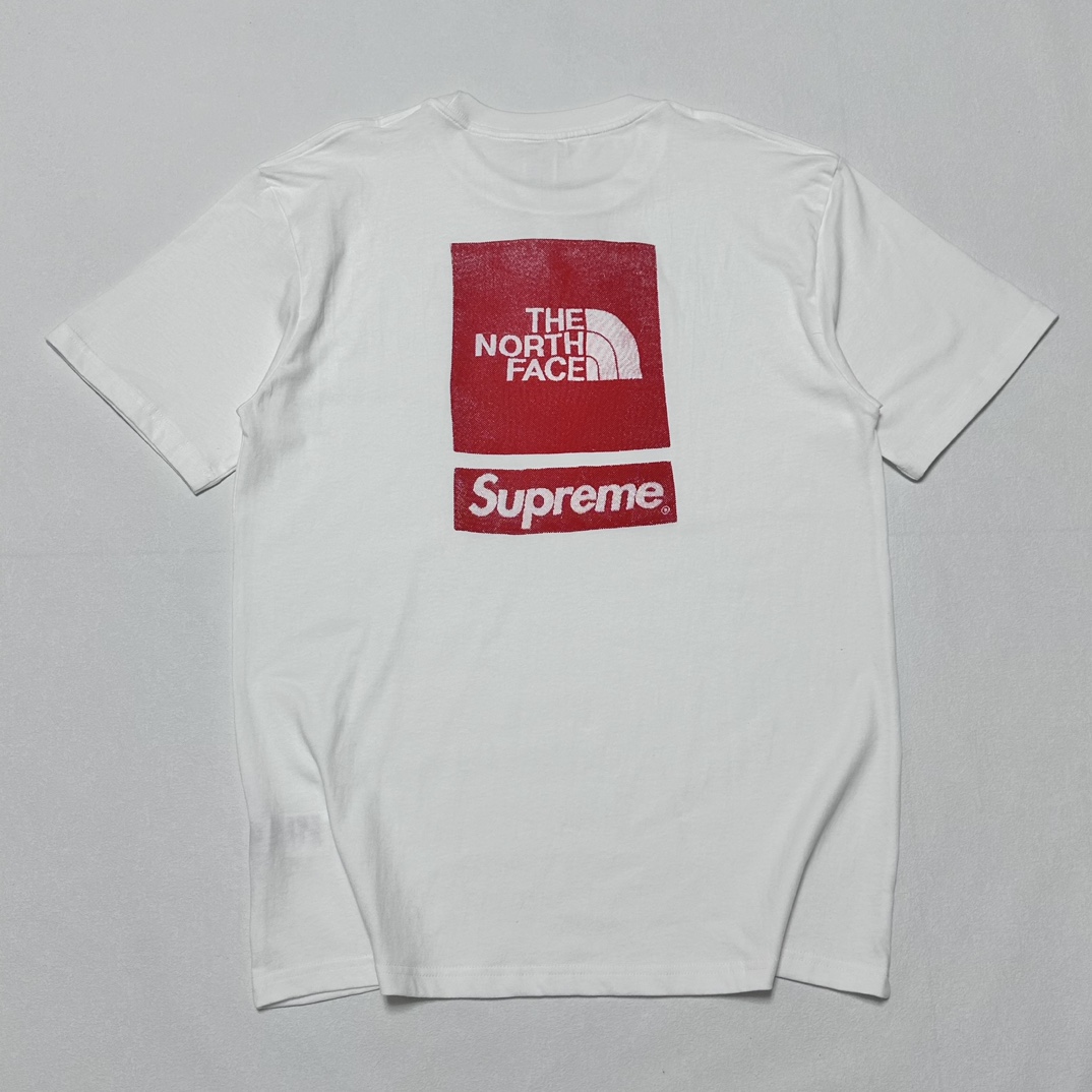 Supreme 北面 THE NORTH FACE 联名款 SS24  短袖 T恤 男女同款 黑色 白色 红色 背后logo印花  SUP-SS24-048