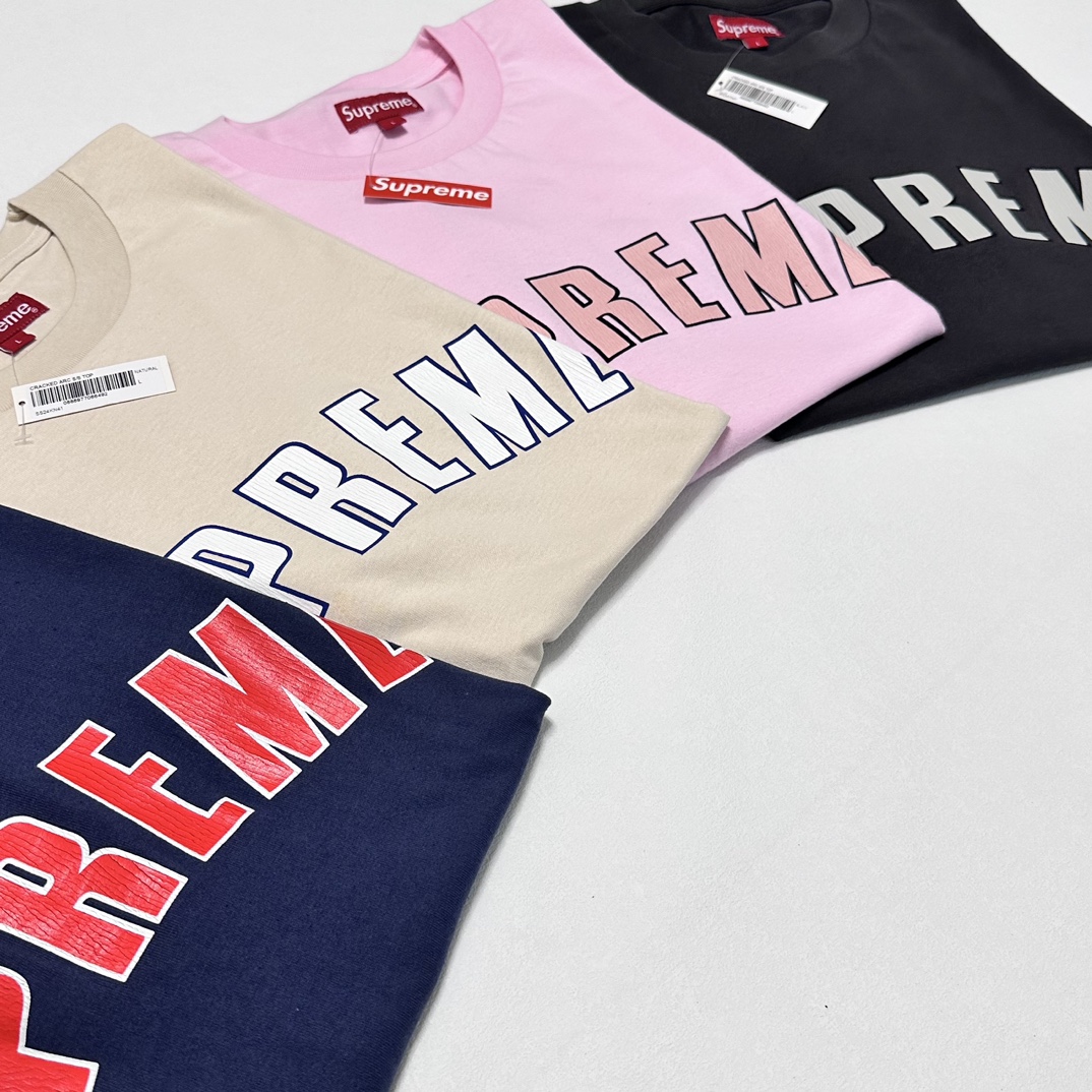  Supreme SS24  CRACKED ARC S/S TOP 字母 短袖 T恤 男女同款 黑色 粉色 藏蓝 杏色 SUP-SS24-055