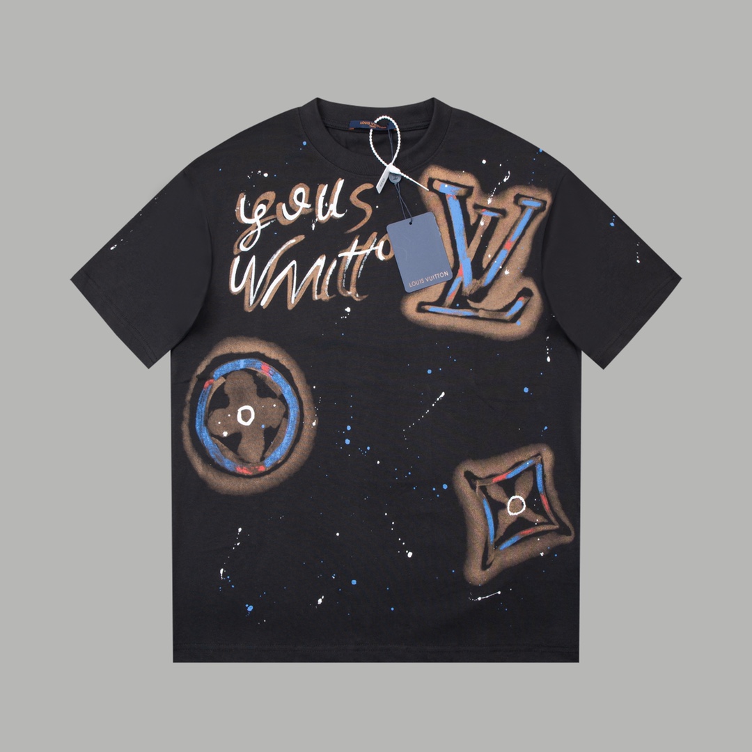  LOUIS VUITTON 全幅涂鸦水绘 路易威登  短袖 圆领 T 恤 上衣 夏款 白色  黑色