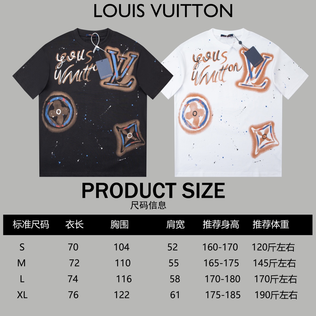  LOUIS VUITTON 全幅涂鸦水绘 路易威登  短袖 圆领 T 恤 上衣 夏款 白色  黑色