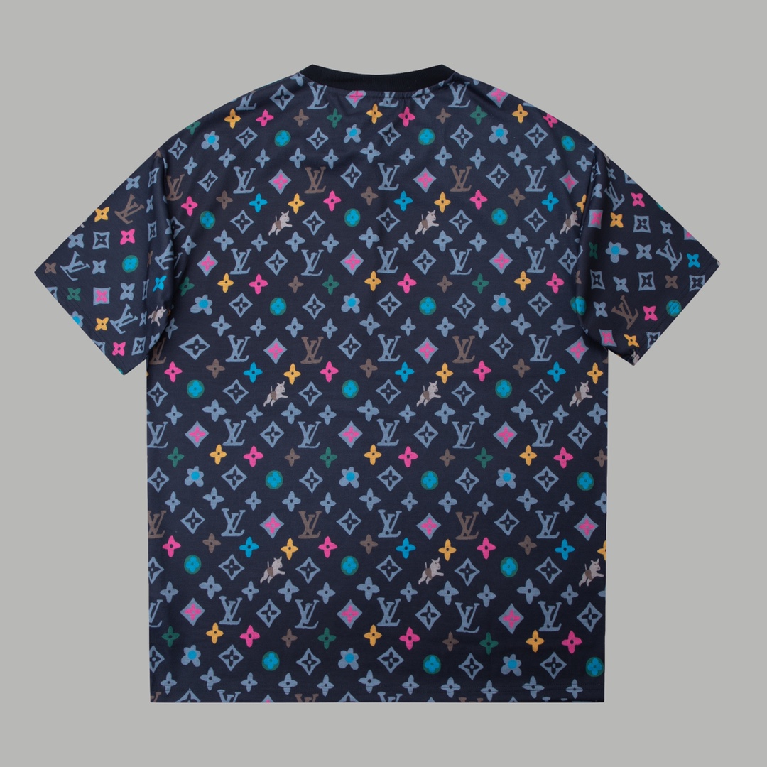  LOUIS VUITTON TYLER 小狗满印LOGO  路易威登 LV  短袖 圆领 T 恤 上衣 夏款  蓝色