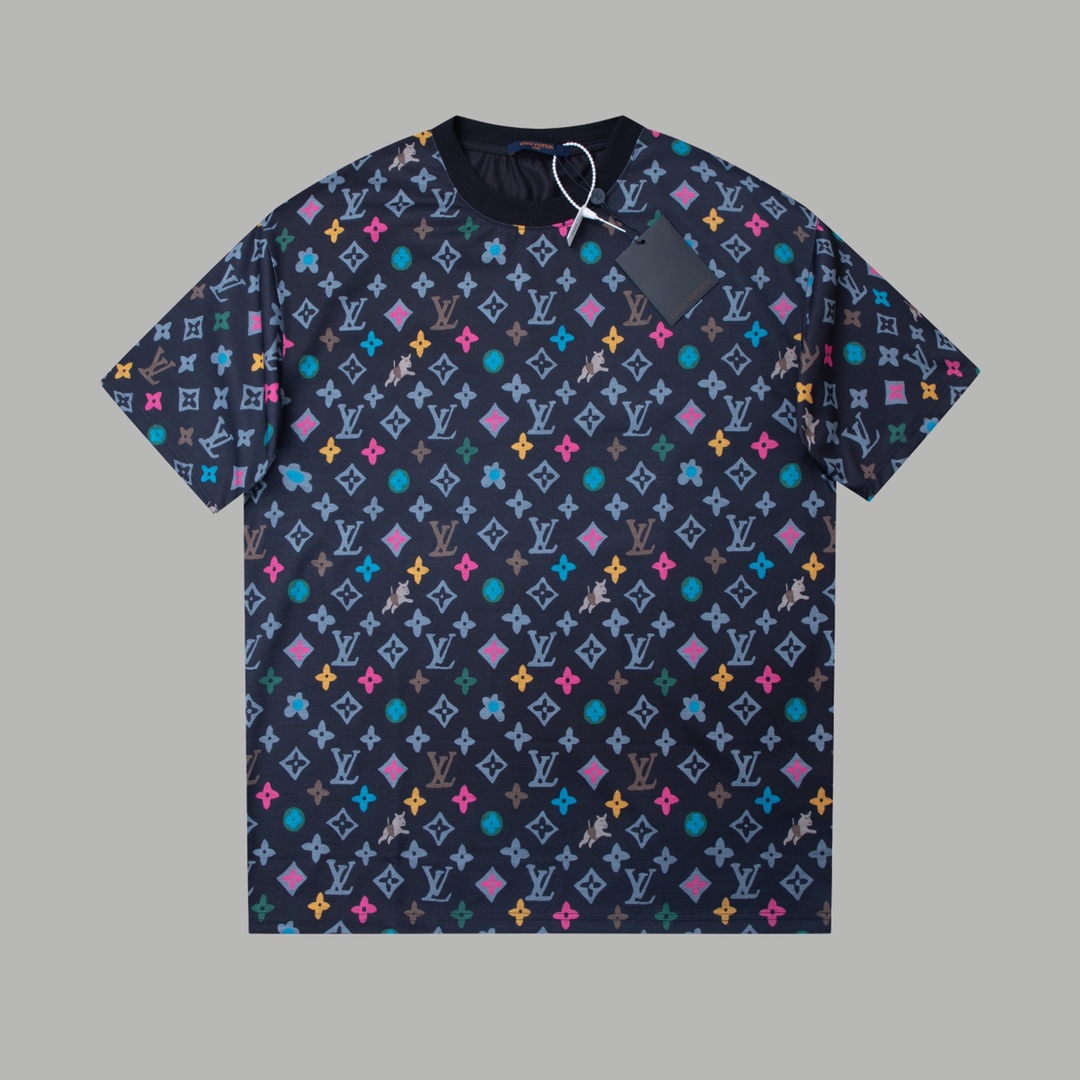  LOUIS VUITTON TYLER 小狗满印LOGO  路易威登 LV  短袖 圆领 T 恤 上衣 夏款  蓝色
