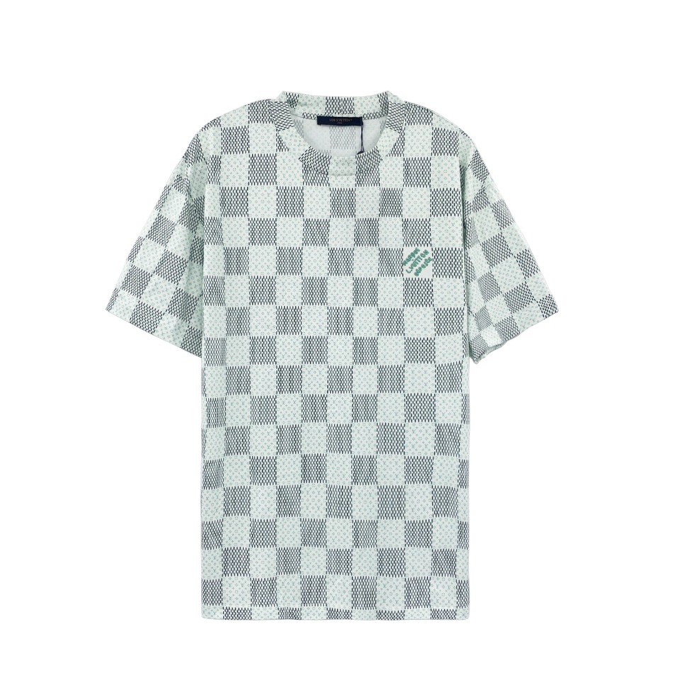 #DDJ-DIOR 迪奥 SS24  棋盘格图案  字母logo刺绣短袖 圆领 T恤 夏季 绿色  1AFR24